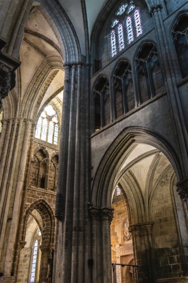 Dol-de-Bretagne, France, July 25, 2018: Interior view of the Cathedral of Saint Samson. The building is notable for its eclectic mix of styles, Europe