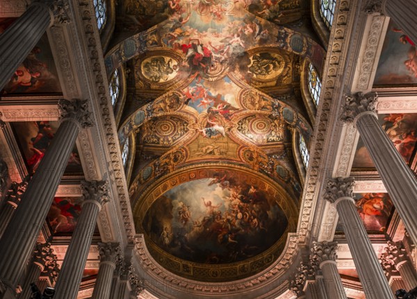 VERSAILLES FRANCE APRIL 01 : Interiors, architectural details an ceilings of the Royal Chapel, in Versailles, France, Europe