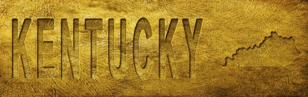 Kentucky Map and Text on Grunge Gold Texture