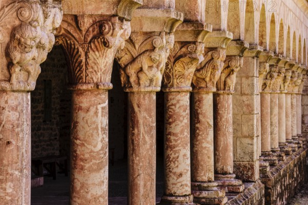 Capitals, 12th century cloister, Benedictine monastery of Sant Miquel de Cuixa, year 879, eastern pyrenees, France, Europe