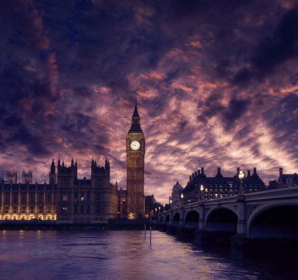 Big Ben Clock Tower London at Thames River England