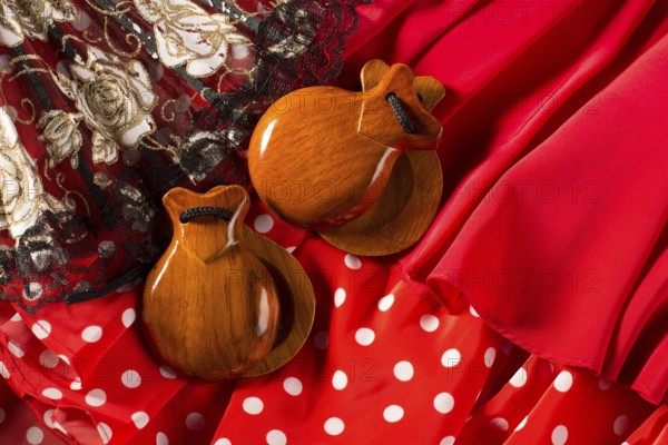 Castanets fan and flamenco comb typical from Spain Espana ements
