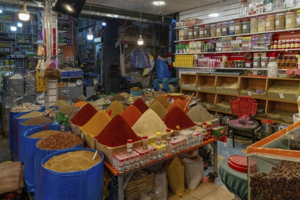Taroudant, Morocco, 21 March, 2024: view of exotic oriental spices in the market in the medina of Taroudant, Africa