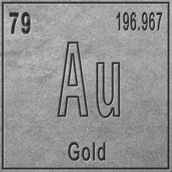 Gold chemical element, Sign with atomic number and atomic weight, Periodic Table Element, silver background