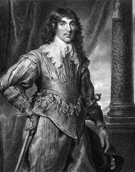 William Hamilton, 2nd Duke of Hamilton (1616-1651) on engraving from 1827. Scottish nobleman. Engraved by W.Freeman and published in Portraits of Illustrious Personages of Great Britain, UK, 1827