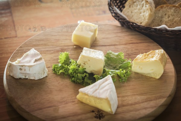 Mixed traditional french cheese platter with bread