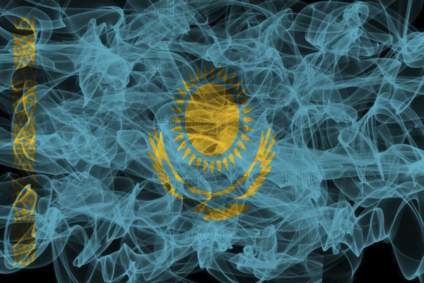 Kazakhstan Smoke Flag on Black Background, Kazakhstan flag