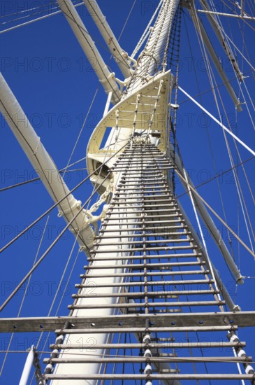 This picture shows the main mast with a very high ladder on a sailing ship, shot in 2014