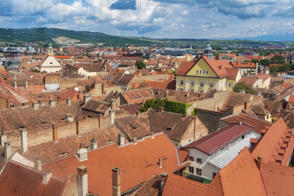 Aerial view of houses in Sibiu, Transylvania, Romania, Europe