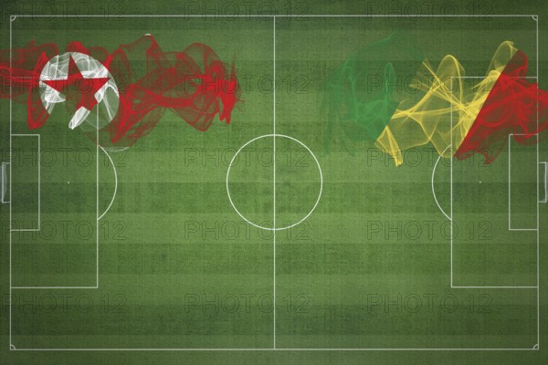 North Korea vs Congo Soccer Match, national colors, national flags, soccer field, football game, Competition concept, Copy space