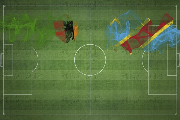 Zambia vs DR Congo Soccer Match, national colors, national flags, soccer field, football game, Competition concept, Copy space