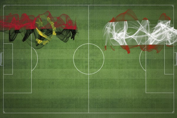 Angola vs Austria Soccer Match, national colors, national flags, soccer field, football game, Competition concept, Copy space