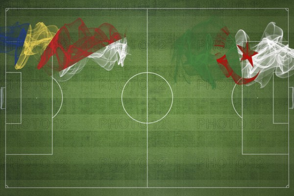 Seychelles vs Algeria Soccer Match, national colors, national flags, soccer field, football game, Competition concept, Copy space