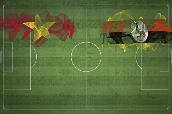 Vietnam vs Uganda Soccer Match, national colors, national flags, soccer field, football game, Competition concept, Copy space