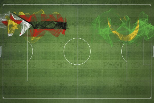 Zimbabwe vs Mauritania Soccer Match, national colors, national flags, soccer field, football game, Competition concept, Copy space