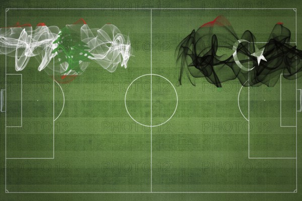 Lebanon vs Libya Soccer Match, national colors, national flags, soccer field, football game, Competition concept, Copy space