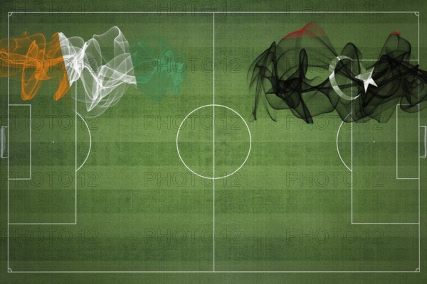 Ivory Coast vs Libya Soccer Match, national colors, national flags, soccer field, football game, Competition concept, Copy space