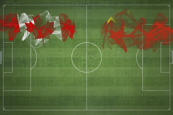 Canada vs China Soccer Match, national colors, national flags, soccer field, football game, Competition concept, Copy space