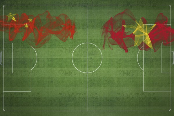 China vs Vietnam Soccer Match, national colors, national flags, soccer field, football game, Competition concept, Copy space