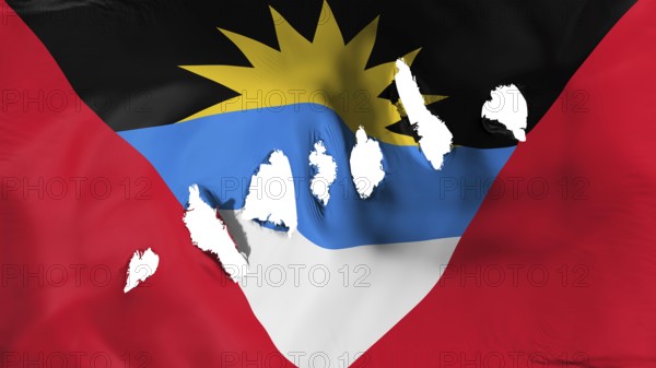 Antigua and Barbuda flag perforated, bullet holes, white background, 3d rendering