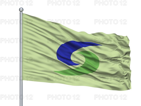 Sanuki City Flag On Flagpole, Country Japan, Kagawa Prefecture, Isolated On White Background