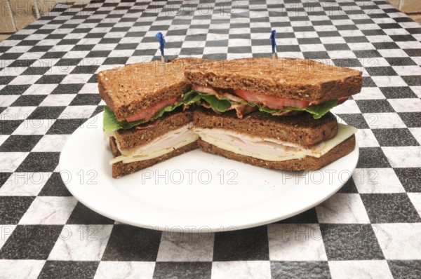 Delicious Amrican cuisine known as the turkey bacon club sandwich