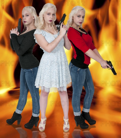 Beautiful woman with a loaded handgun pistol
