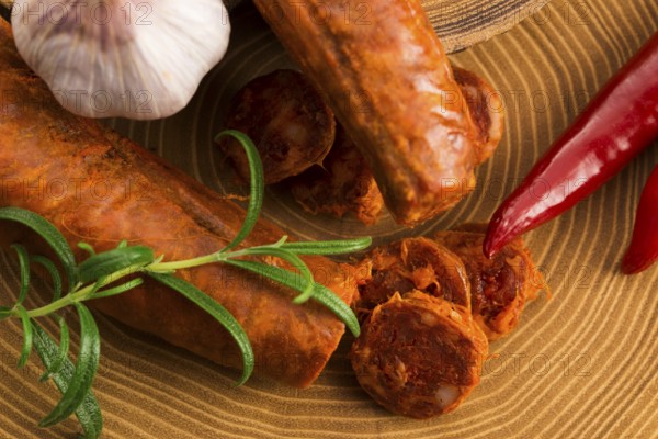 Spanish traditional chorizo sausage, with fresh herbs