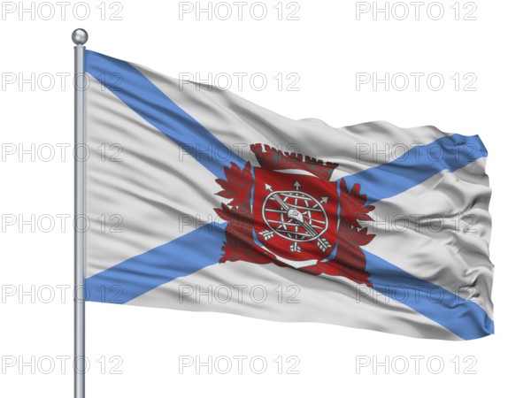 Rio De Janeiro City Flag On Flagpole, Country Brasil, Isolated On White Background, 3D Rendering