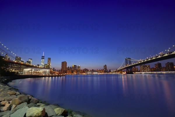 Brooklyn Bridge and Manhattan bridges sunset New York Manhattan NY NYC USA
