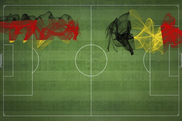 Germany vs Belgium Soccer Match, national colors, national flags, soccer field, football game, Competition concept, Copy space