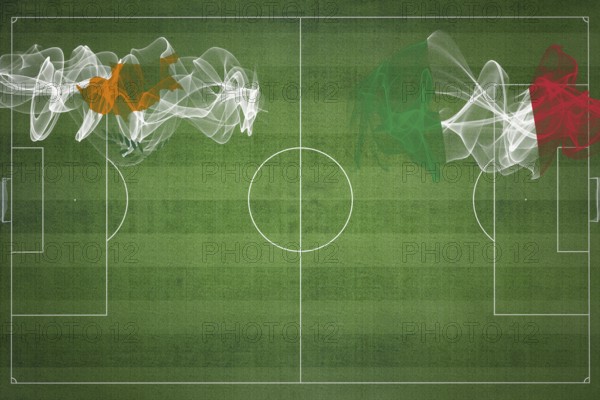 Cyprus vs Italy Soccer Match, national colors, national flags, soccer field, football game, Competition concept, Copy space