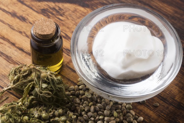 Cannabis oinment natural product. Cosmetic cream from natural hemp, moisturizing lotion with CBD content