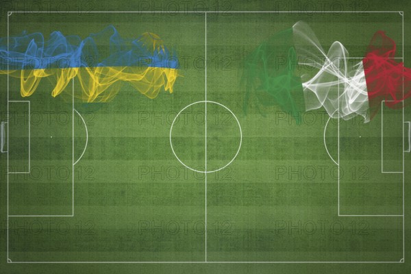 Rwanda vs Italy Soccer Match, national colors, national flags, soccer field, football game, Competition concept, Copy space