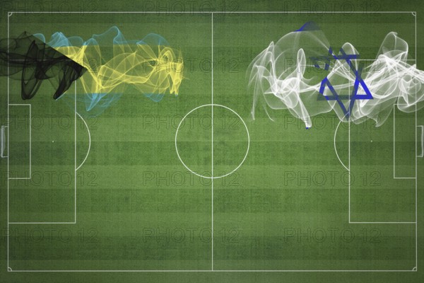 Bahamas vs Israel Soccer Match, national colors, national flags, soccer field, football game, Competition concept, Copy space