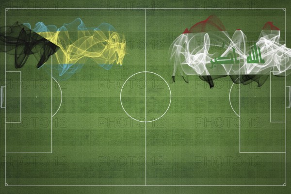 Bahamas vs Iraq Soccer Match, national colors, national flags, soccer field, football game, Competition concept, Copy space