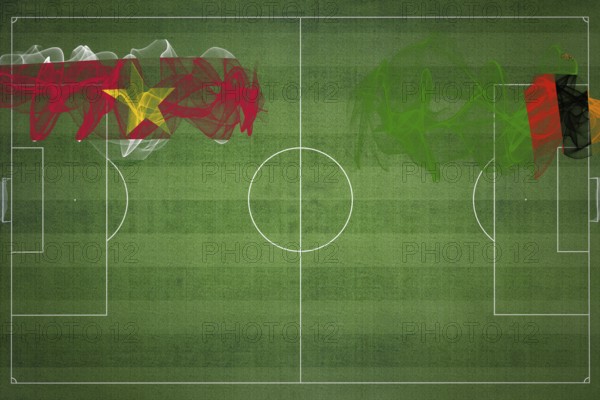Suriname vs Zambia Soccer Match, national colors, national flags, soccer field, football game, Competition concept, Copy space
