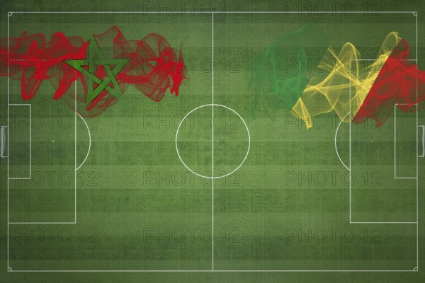 Morocco vs Congo Soccer Match, national colors, national flags, soccer field, football game, Competition concept, Copy space