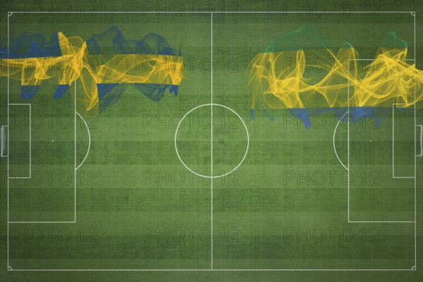 Sweden vs Gabon Soccer Match, national colors, national flags, soccer field, football game, Competition concept, Copy space