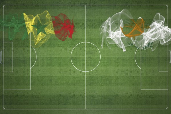 Senegal vs Cyprus Soccer Match, national colors, national flags, soccer field, football game, Competition concept, Copy space