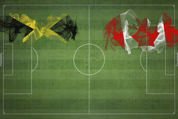 Jamaica vs Canada Soccer Match, national colors, national flags, soccer field, football game, Competition concept, Copy space