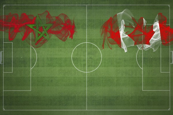 Morocco vs Canada Soccer Match, national colors, national flags, soccer field, football game, Competition concept, Copy space