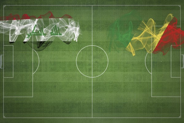 Iraq vs Congo Soccer Match, national colors, national flags, soccer field, football game, Competition concept, Copy space