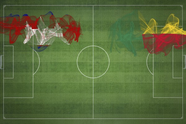 Cambodia vs Benin Soccer Match, national colors, national flags, soccer field, football game, Competition concept, Copy space