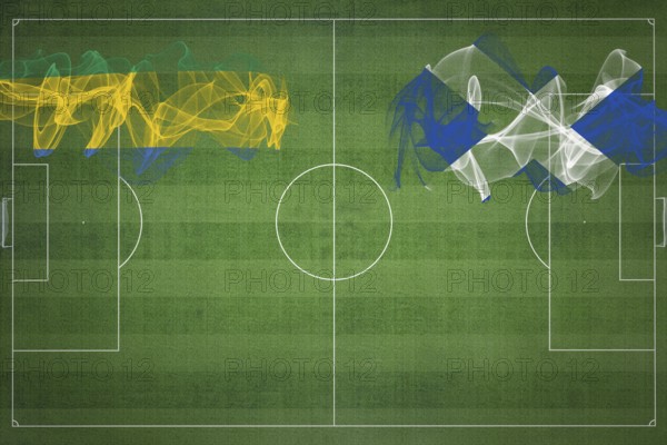 Gabon vs Scotland Soccer Match, national colors, national flags, soccer field, football game, Competition concept, Copy space