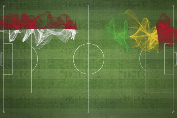 Indonesia vs Mali Soccer Match, national colors, national flags, soccer field, football game, Competition concept, Copy space