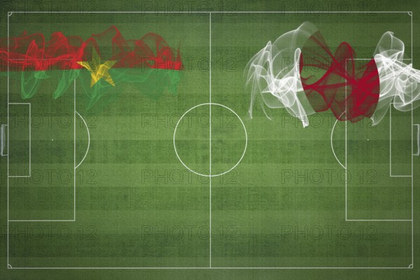 Burkina Faso vs Japan Soccer Match, national colors, national flags, soccer field, football game, Competition concept, Copy space
