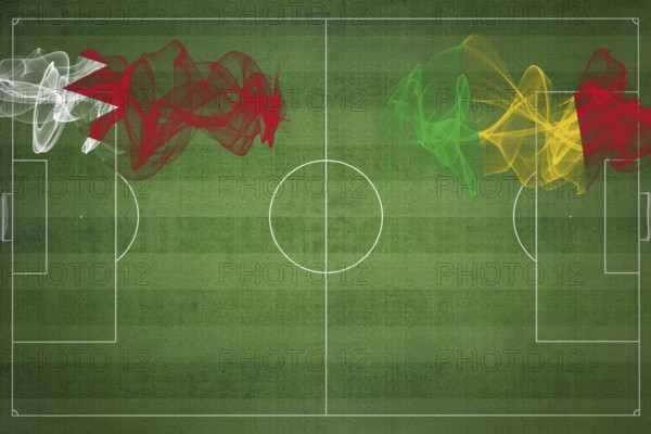 Bahrain vs Mali Soccer Match, national colors, national flags, soccer field, football game, Competition concept, Copy space