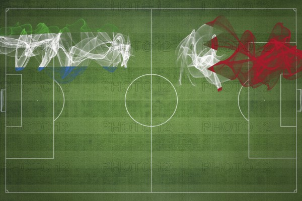 Sierra Leone vs Bahrain Soccer Match, national colors, national flags, soccer field, football game, Competition concept, Copy space