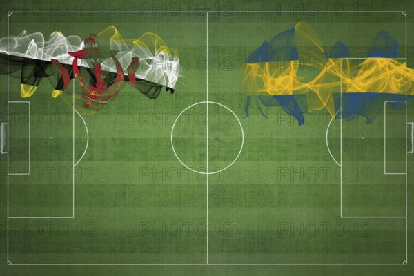 Brunei vs Sweden Soccer Match, national colors, national flags, soccer field, football game, Competition concept, Copy space